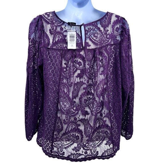 Torrid Lace Long Sleeve Blouse Top Sz. 1X - Picture 4 of 9